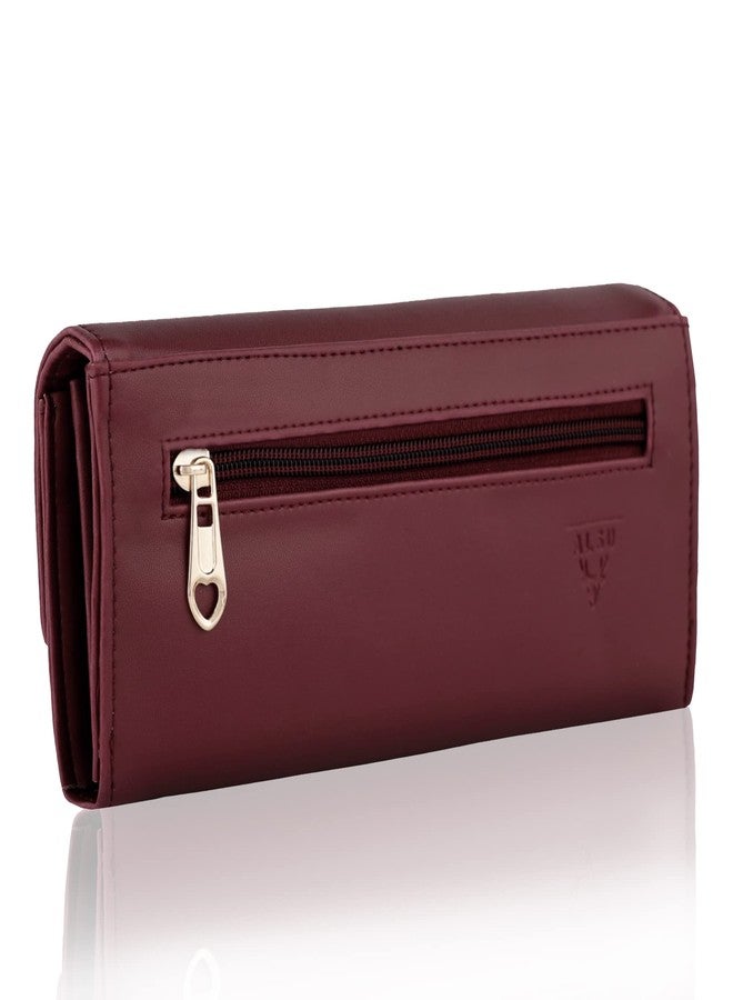 ALSU Women's Wallet | Ladies Purse Clutch | Phone Pocket | 6 Card Slots | Faux Leater material-jln011 (Maroon) - Image 4